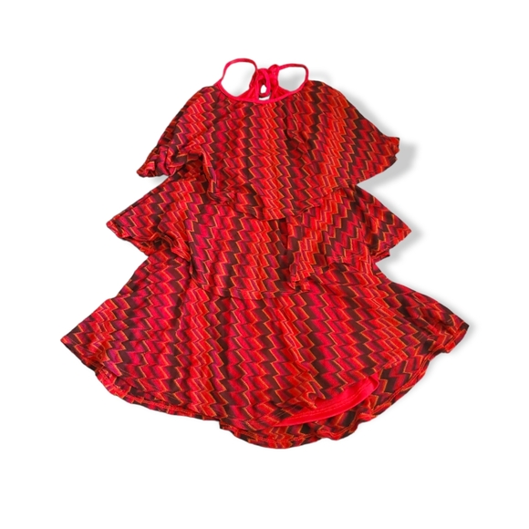 VaVa by Joy Han | Cute Red Sleeveless Chevron Tiered Flouncy Ruffle Dress - Picture 11 of 13